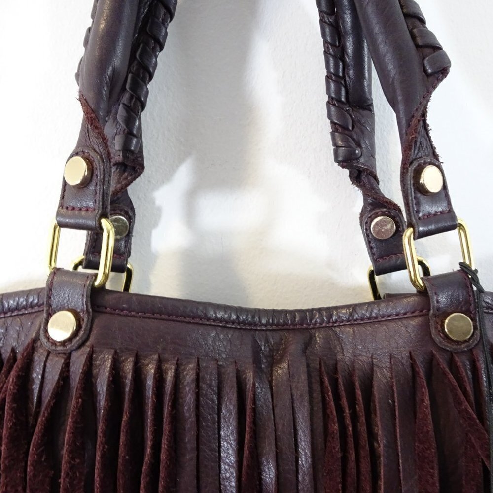 B-LOW THE BELT Twiggy Purple Oxblood Leather Fringe Shoulder Bag Crossbody NEW - Picture 4 of 6
